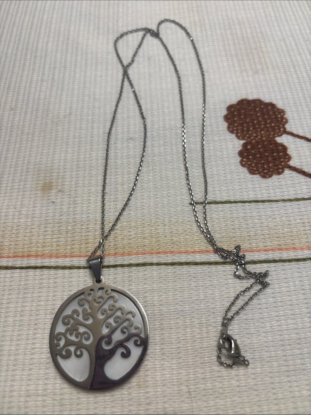 Silver Tree of Life Stainless Steel Pendant Necklace in White